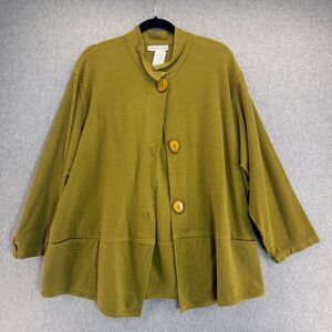 North Star Base Large‎ Green Button-Up Turtle Jacket Sweater Lagenlook Schacket